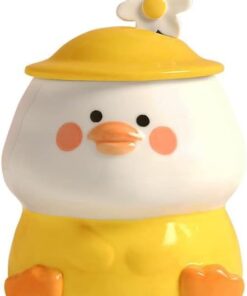 Cute 3D Duck Coffee Mug,Funny Duck Ceramic Coffee Cup with Hat Lid and Lovely Flower Spoon,White Elephant Gifts for Adult Women Men Friends Gag Gifts Christmas Birthday Gifts for Women Girls