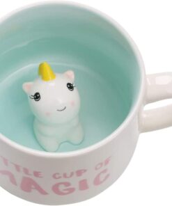3D Coffee Mug Unicorn Inside Cup,Cute Handmade Animal Figurine Ceramics Teacup,Christmas,Birthday,Mother's Day Gifts for Friends Family or Kids(White Unicorn)