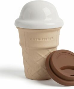 Ice Cream Cone Ceramic Mug with 2 Lids – 8oz Novelty Coffee Mugs for Kids and Adults – Cute Fun Coffee Mugs – Christmas or Birthday Gift for Ice Cream Lovers