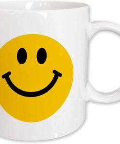 3dRose mug_76653_1 "Yellow Smiley Face - Cute Traditional Happy Smilie - 1960s Hippie style - Smiling on white" Ceramic Mug, 11 oz, Multicolor
