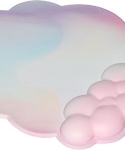 JIKIOU Mouse Pad Wrist Support with Leather Surface,Cloud Wrist Rest Mousepad with Memory Foam,Non-Slip PU Base Mouse Pad for Home Office Laptop Mac Easy Pain Relief(Cloud Rainbow)