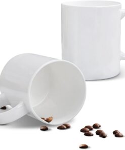 Chulan Bone China Coffee Mugs, 14oz White Coffee Mugs Set of 2, Over 45% Bone Content Ceramic Mug for Cocoa, Lightweight Break Resistant Porcelain Latte Mugs with Large Handle, Dishwasher ＆ Oven Safe