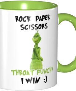 Funny Mug Rock Paper Scissors Throat Punch I Win Coffee Mug Gift Coffee Mug Internal And Handle Green 11Oz Mug