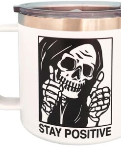 EXIGENT Funny Stay Positive Skull Coffee Tea Cup Mug Collectible 14Oz Ounces Birthday Gifts Decorations (SKULL)