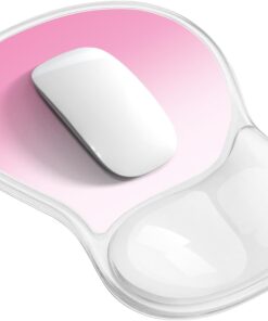 Mouse Pad with Wrist Rest,Ergonomic Mouse Pad with Comfortable Gel Wrist Rest Support and Non-Slip PU Base for Easy Typing Pain Relief, Durable and Washable (Transparent Pink Gradient)