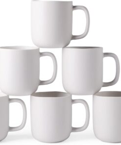 AmorArc 14oz Coffee Mugs Set of 6, Ceramic Coffee Mugs with Large Handle & Wavy Rim for Latte/Hot Cocoa/Tea, Stylish Coffee Cups for Men Women. Oven,Dishwasher&Microwave Safe, Matte White