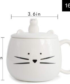 Alternative view of Koolkatkoo Unique Cat Coffee Mug with Lid for Cat Lover Cute Ceramic Tea Mugs with Holder for Cell Phone Porcelain Cup Gift for Women White