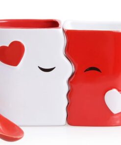 Blu Devil Kissing Mugs Set, Anniversary & Wedding Gifts, Exquisitely Crafted Two Large Cups & Spoons for Couples, For Him and Her on Valentines, Birthday, Engagement