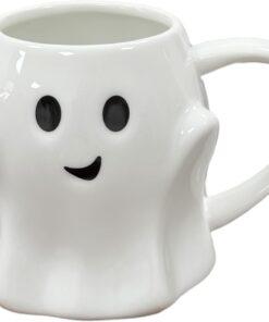 HS&ROXIN Halloween Ghost Mug 3D Cute Ghostface Novelty Coffee Mug Spooky Ceramic Ghost Cup Halloween Christmas Birthdays Party Gifts and Decorations for Kids Adult (White)