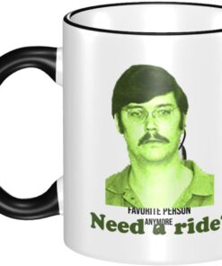 11oz Edge color ceramic mug,Edmund Kemper,Need a ride？Mug,Serial Killers, Cult Leader Mug, Dark Humor Mug, Funny Coffee Mug(Black)