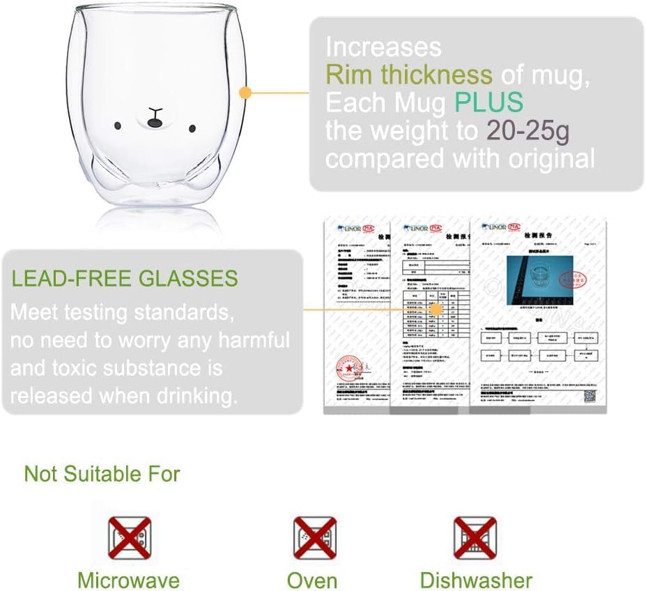 Panda Mug Cute Mugs Glass Double Wall Insulated Glass Espresso Cup, Kawaii Mug, Coffee Cup, Tea Cup, Milk Cup, Birthday Christmas Gifts(Panda) - Image 8