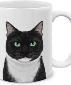 MUGBREW Cute Tuxedo Cat White Chin Ceramic Coffee Mug Tea Cup, 11 OZ