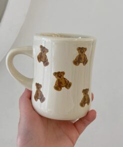 Alternative view of Women Girls Creamy White Cartoon Bear Mugs Ceramic Coffee Mug Water Cup 350ML/12OZ. Cute Funny Novelty Gift