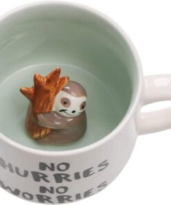 3D Coffee Mug Sloth Inside Cup,Cute Handmade Animal Figurine Ceramics Teacup,Christmas,Birthday,Mother's Day Gifts for Friends Family or Kids,Best Cocoa Cups Couples Mugs (White Sloth)