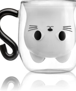 Cat Mugs, Double Wall Glass Cute Coffee Tea Cup, Graduation Valentines Mothers Day Easter Halloween Christmas Gifts for Women Wife Mum Her Girl Teacher Friend, Birthday Present Idea