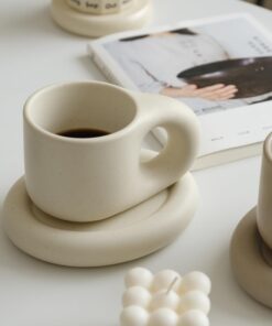 WENSHUO Chubby Funny Coffee Mug, Novelty Cute Cup and Saucer, Matte Crème, 9 oz (Matte Crème)