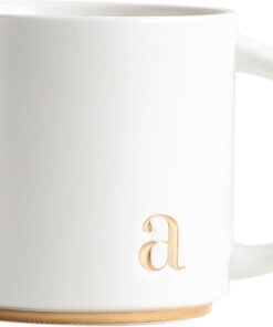 COLLECTIVE HOME - Monogram Ceramic Mugs, 15 oz Golden Initial Coffee Cups, Elegant Alphabet Tea Mugs, Elegant Personalized Mug with Gift Box, Luxurious Cups for Office and Home (a)