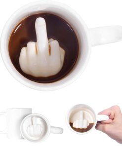 Up Yours Mug Thumbs Up Ceramic Middle Finger Coffee Cup 14 Ounces Milk Tea Funny Coffee Gift Mug for New Year, Christmas, Halloween and Birthday(White1)