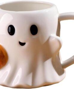 Ceramic Ghost Coffee Mug, White Cup, Holiday Gift, Novelty Mugs for Milk, Juice, Latte, Tea, Cappuccino, Mocha