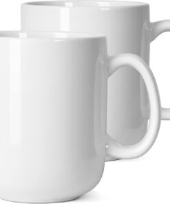 Smilatte 20 OZ Large Coffee Mug, M016 Plain Ceramic Boss Big Tea Cup with Handle for Dad Men, Set of 2, White