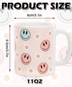 Alternative view of Whaline Smile Face And Flower Mug 11oz Ceramic Coffee Mug Pink Printed Drinking Milk Tea Mug Cup with Handle for Home Office Kitchen Party Supplies