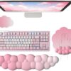 Cloud Wrist Rest Keyboard Pink Mouse Pad Set with Wrist Rest Ergonomic Wrist Pad Memory Foam Non-Slip Base Cute Gradient Wrist Support for Computer Laptop Gaming Home Office Relief Typing Pain