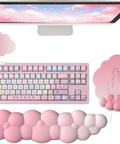Cloud Wrist Rest Keyboard Pink Mouse Pad Set with Wrist Rest Ergonomic Wrist Pad Memory Foam Non-Slip Base Cute Gradient Wrist Support for Computer Laptop Gaming Home Office Relief Typing Pain