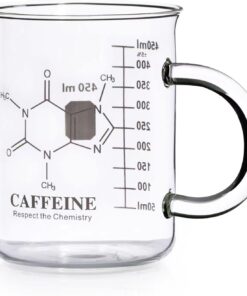 Caffeine Beaker Mug, Caffeine Molecule Mug - Chemistry Mug 16 oz Borosilicate Glass Coffee Mugs with Handle and Measuring for Coffee, Latte, Tea or Hot and Cold Beverage - Tea Coffee Mug