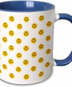 3dRose mug_76655_6 "Yellow Smiley Face pattern - Cute Traditional Happy Smilies - 1960s Hippie style smiling smileys" Two Tone Blue Mug, 11 oz, Multicolor