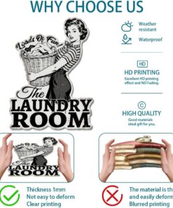 Alternative view of GLOBLELAND Laundry Lady Vintage Metal Tin Sign Pin Up Lady Plaque Poster Funny Metal Wall Decorative Tin Signs for Laundry Room Bathroom Kitchen Garage Workshop Guest Room Studio Lounge