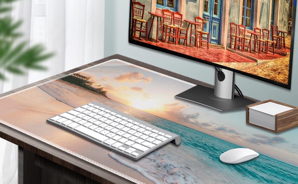 Durable Desk Mat and Coaster Stylish Set, Large Gaming Office Mouse Pad 31.5 "x 11.8", Extended Non-Slip Rubber Keyboard Pad, Laptop & Home, Sunny Beach - Image 5