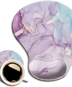 DOOKE Ergonomic Mouse Pad with Wrist Support and Coaster,Mouse Pads with Non-Slip PU Base for Home Office Working Studying Easy Typing & Pain Relief Purple Marbling