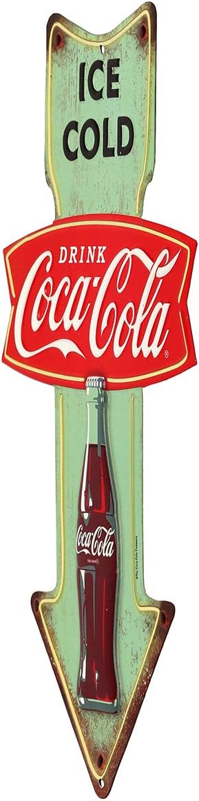 Coca-Cola Ice Cold Arrow Embossed Metal Sign - Vintage Diner Coca-Cola Sign for Kitchen or Man Cave - Image 2