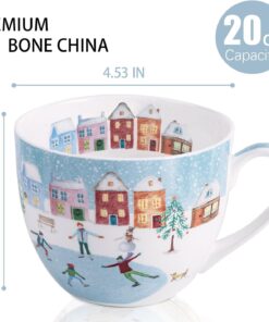 Alternative view of Christmas Skating Mug - 20 oz Bone China Winter Coffee Mugs with Snowy Village, Perfect Holiday and Christmas Gifts for Friends and Family - Designed in England by Harvest Green Studio