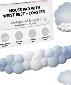 THONIV - Cloud Wrist Rest for Keyboard and Mouse, Soft Memory Foam Support with Non-Slip Base, Cute Cloud Design for Typing, Gaming, Office, Bonus Coaster Included for Desk Aesthetic (Blue Gradient)