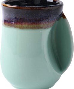 Selamica Porcelain 18oz Novelty Right-handed Handwarmer Mug, Coffee Mug, Tea Mug for family friends and couple - Mint
