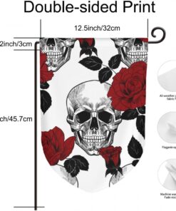 Alternative view of Uanvaha Skull and Red Rose Watercolor Garden Flag Vertical Double Sided 12.5"x 18" Halloween Small Yard Flag Banners Polyester for Outdoor Home Decor