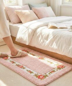 QMEAKMONY Bathroom Rugs Romantic Rose Flower Bath Rugs - Soft, Absorbent, Non-Slip,Entrance Mat(Pink,16x24 in)