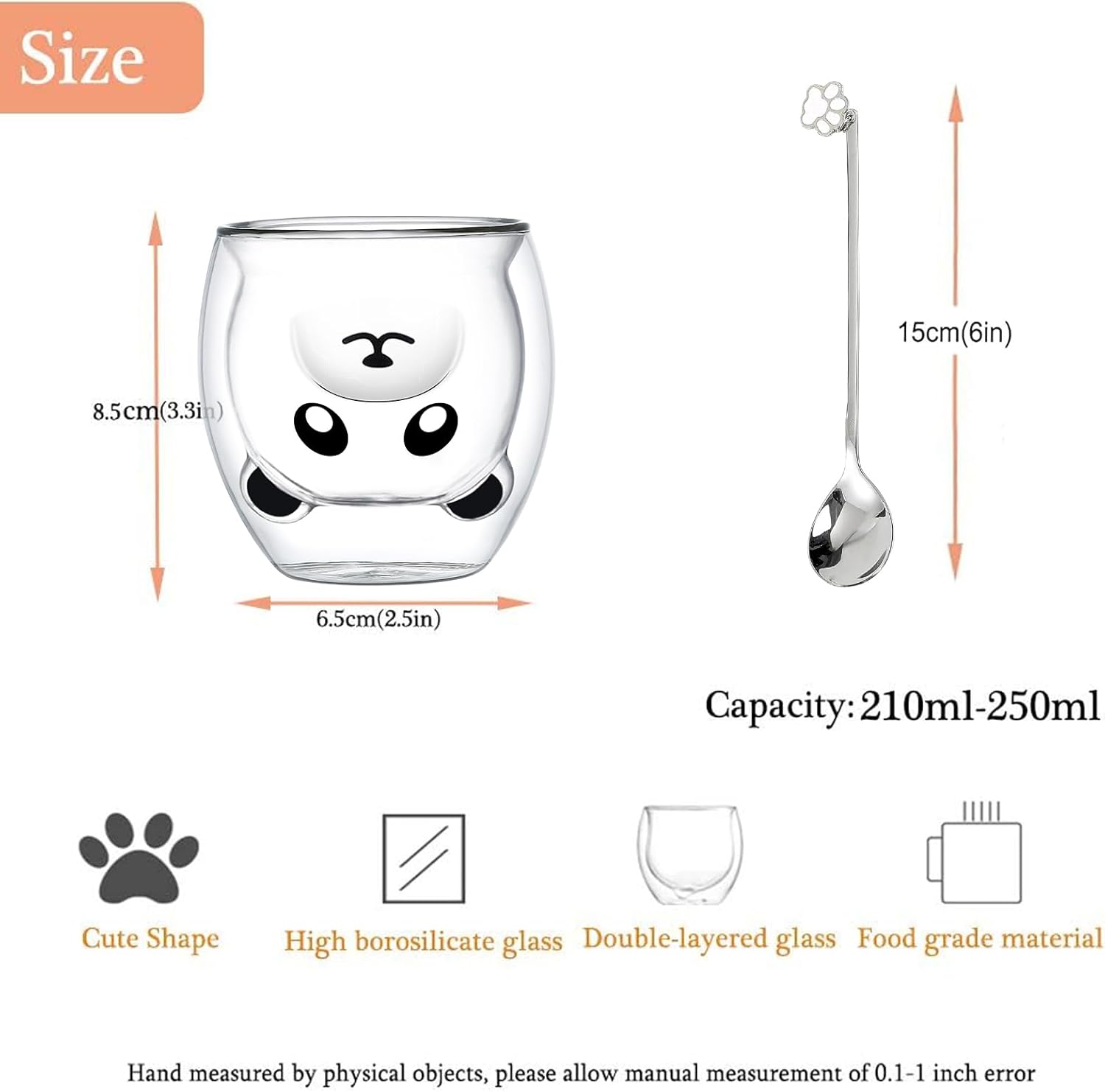 Panda Mug Cute Mugs Glass Double Wall Insulated Glass Espresso Cup, Kawaii Mug, Coffee Cup, Tea Cup, Milk Cup, Birthday Christmas Gifts(Panda) - Image 5