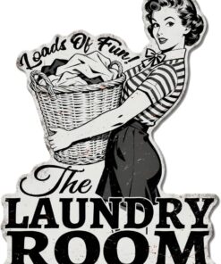 GLOBLELAND Laundry Lady Vintage Metal Tin Sign Pin Up Lady Plaque Poster Funny Metal Wall Decorative Tin Signs for Laundry Room Bathroom Kitchen Garage Workshop Guest Room Studio Lounge