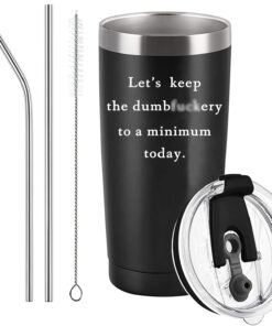Let's Keep The Dumb f To a Minimum Travel Mug Funny Tumbler White Elephant Christmas Gifts for Men Women Boss Coworkers 20 Oz Insulated Stainless Steel Travel Tumbler Black