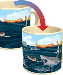 The Unemployed Philosophers Guild Shark Heat Changing Color Transforming Mug - Add Coffee and Sharks Appear Under the Water, Comes in a Fun Box,14 oz