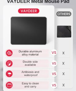 Alternative view of Vaydeer Hard Metal Mouse Pad for Desk Black Metal Aluminum Mouse Pad Mat Smooth Magic Ultra Thin Double Side Mouse Mat Waterproof for Gaming and Office, 11.81X9.45 Inch