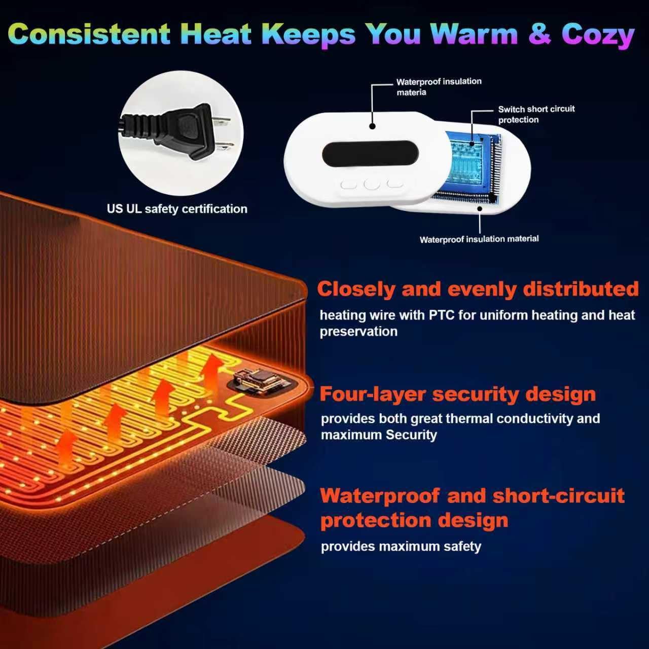 Heated Desk Pad Mouse Pad - Warm Desk Pad - 6-Level Temperature Adjustment, Smart Temperature Control & 8-Hour Timer Auto Shut-Off, LED Gaming Mouse P - Image 5