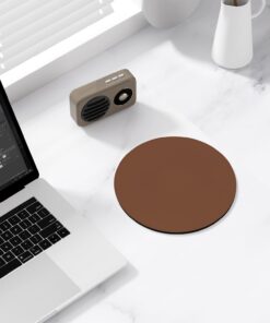 Alternative view of Leather Mouse Pad, Office Mouse Mat Non-Slip Rubber Base Stitched Edge Washable Waterproof Round Mousepad for Office Gaming PC Laptop, Round Diameter 8.7 inches, Bright Brown