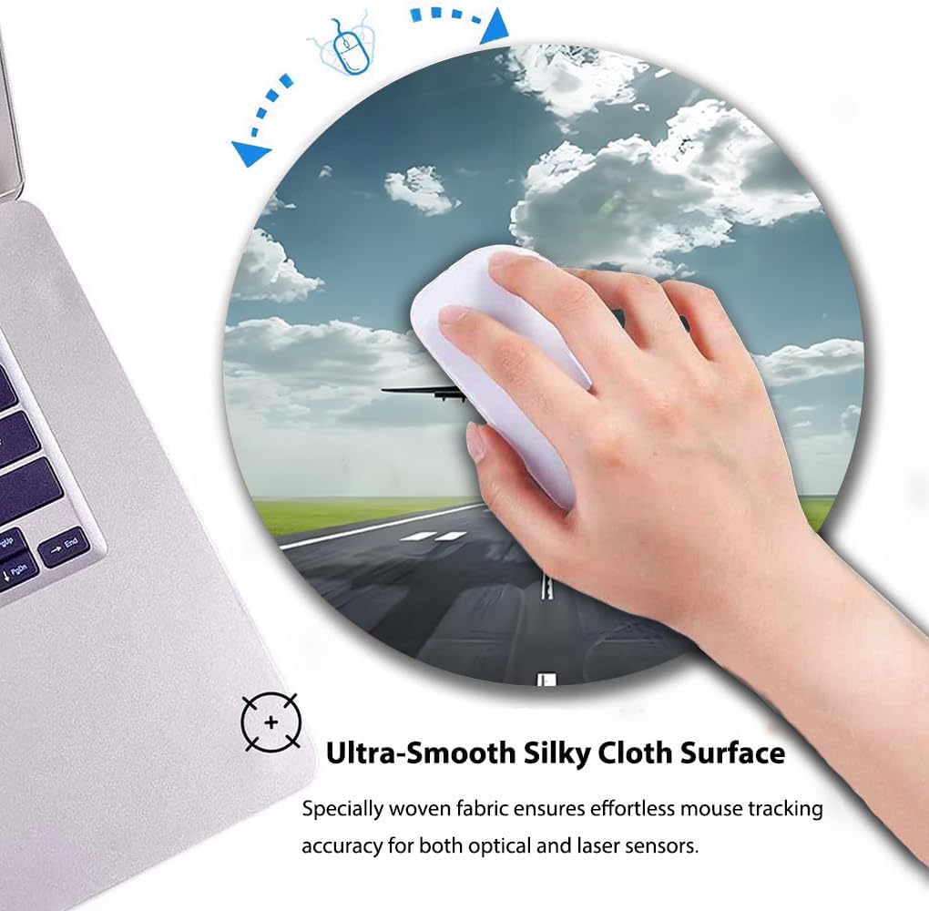 7AN.M. Airplane Taking Off from a Runway 7.9-Inch Round Mouse Pad, Anti-Slip Natural Rubber Base & Smooth Fabric Surface Circular Mat - Image 4
