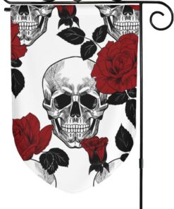 Uanvaha Skull and Red Rose Watercolor Garden Flag Vertical Double Sided 12.5"x 18" Halloween Small Yard Flag Banners Polyester for Outdoor Home Decor