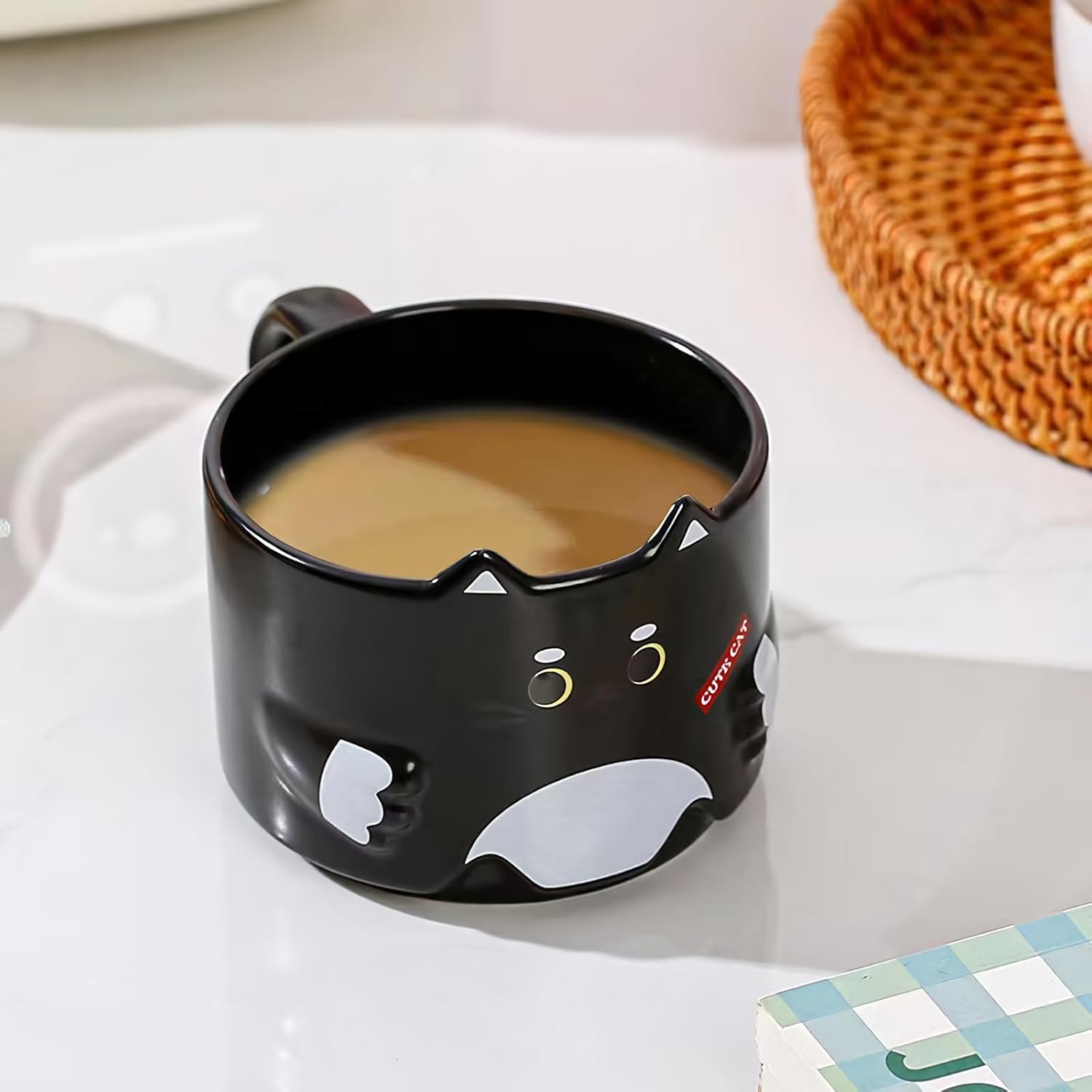 Cat Mug Set of 2, Stackable Ceramic Coffee Mugs, Perfect Gifts for Housewarming, Party, Christmas, and Cat Lovers, 10 oz, Black and White - Image 6