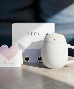 Alternative view of HEER Cat Tea Cup with Infuser and Lid, Cute Tea Mug with Strainer for Steeping Loose Leaf, Ceramic Teacup Birthday Christmas Cat Lover Gifts for Women, Men, Mom, Sisters, besties. (White)