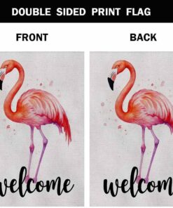 Alternative view of AOYEGO Welcome Flamingo House Flags 28 x 40 Double Sided Burlap Watercolor Flamingo Pink Graffiti Yard Flags Spring Summer Farmhouse Seasonal Outdoor Flag
